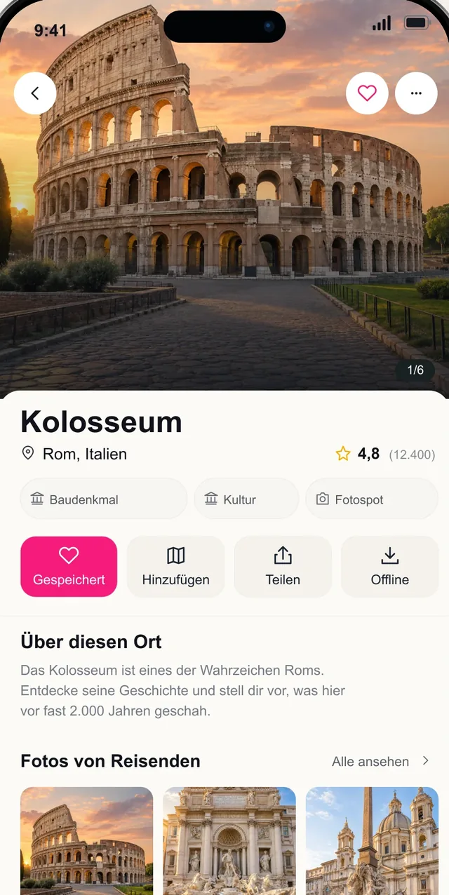 Pictoura-Detailseite des gespeicherten Orts Kolosseum in Rom