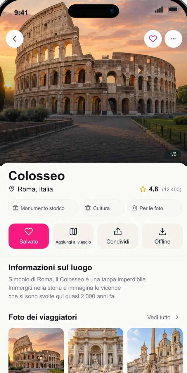 Schermata del luogo salvato Colosseo a Roma in Pictoura