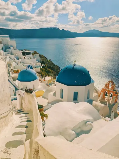 Blue domes above the sea in Santorini